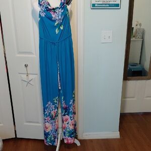 Boston Proper Teal Floral Jumpsuit